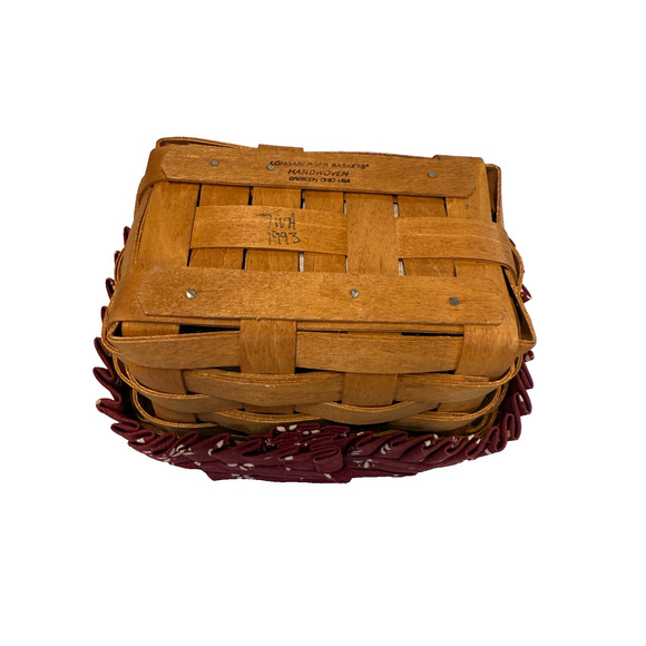 1993 Longaberger Small Key w/Bergundy Liner Basket 7"L x 5"W x 3.5"H - Picture 3 of 3